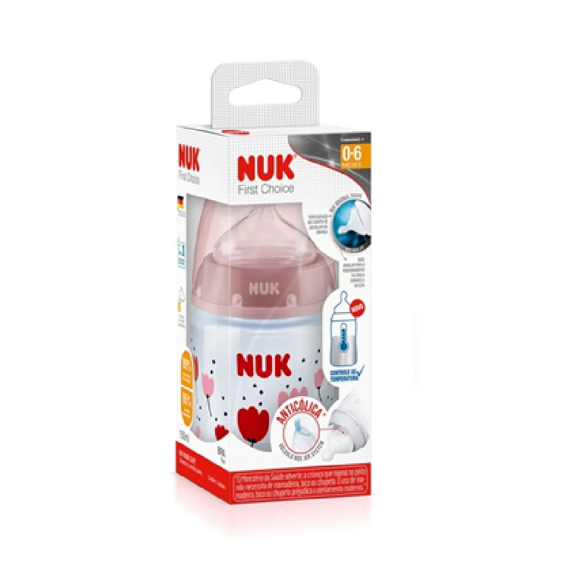 Mamadeira NUK First Choice de 0 a 6 meses Anticólica Controle de Temperatura Azul Tamanho 1 150ml 1 Unidade