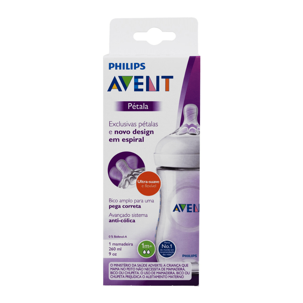Mamadeira Philips Avent Pétala +1 mês Anticólica Fluxo Lento 260ml 1 Unidade