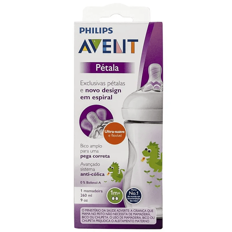 Mamadeira Philips Avent Pétala +1 mês Anticólica Fluxo Lento Dragão 260ml 1 Unidade