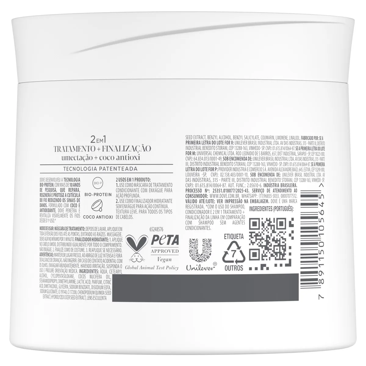 Máscara De Tratamento Capilar Dove Umectação + Coco Antioxi 320g — foto 3