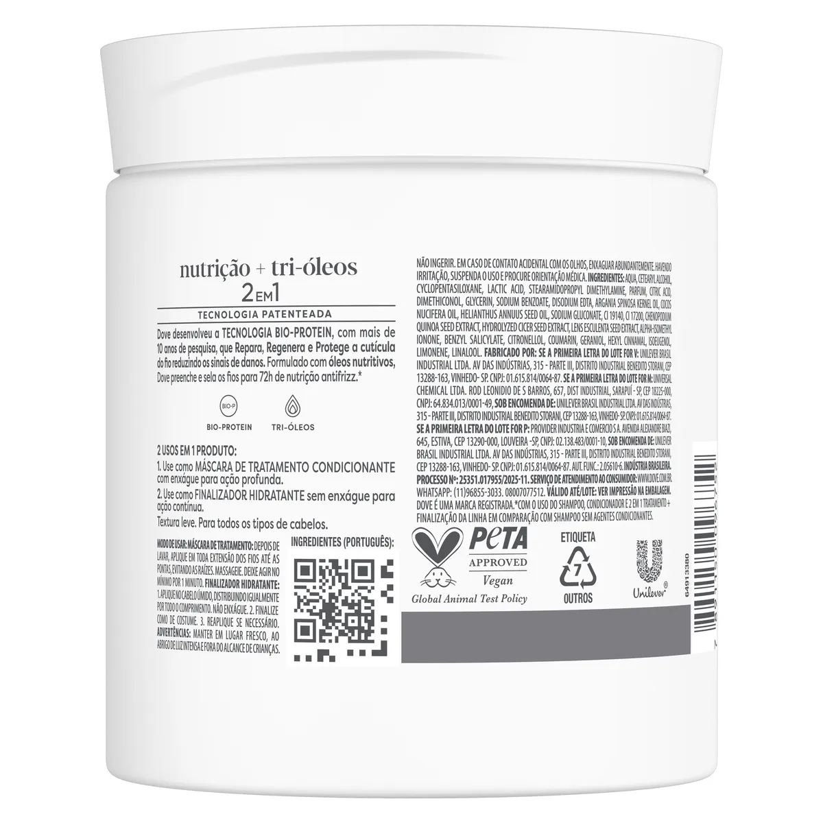 Máscara Dove 2 Em 1 Nutrição + Tri-Óleos 500g — foto 3