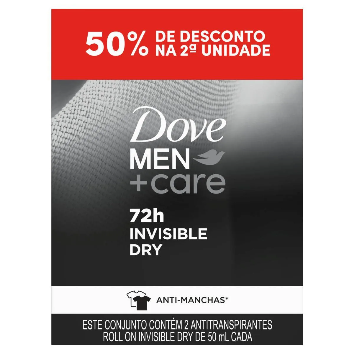 Pack Antitranspirante Dove Roll-On 72h Men+care Invisible Dry 2 Unidades De 50ml Cada Grátis 50% De Desconto Na 2ª Unidade