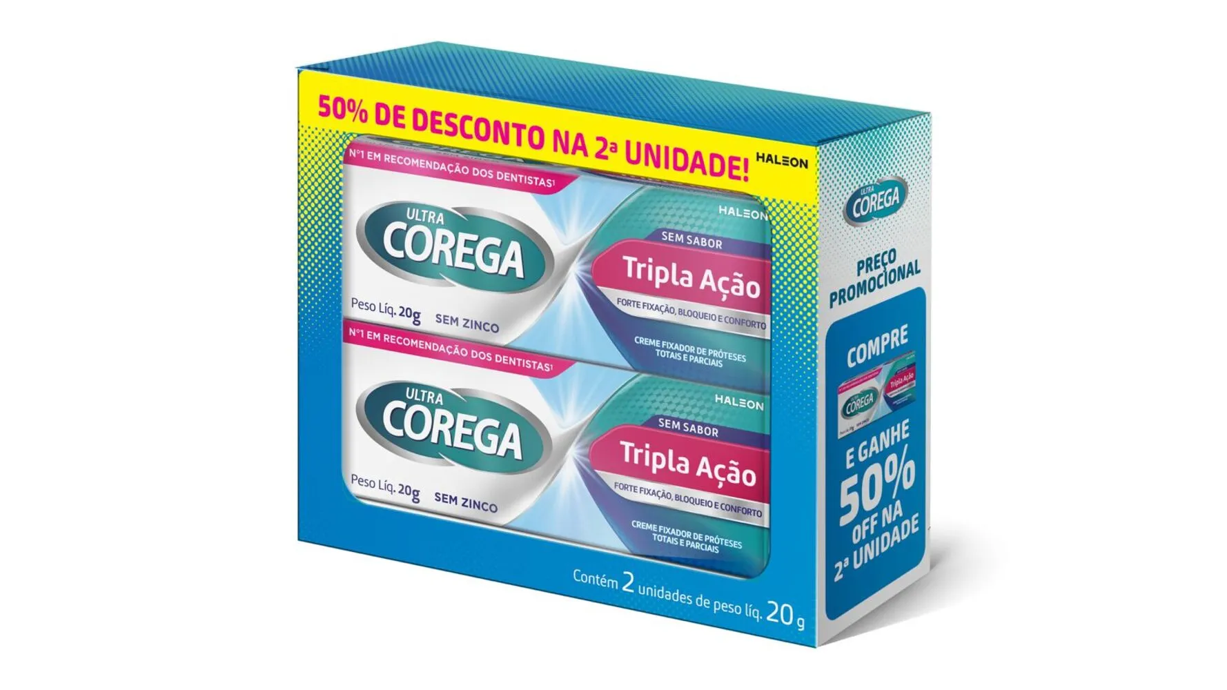 Pack Fixador De Dentadura Creme Sem Sabor Ultra Corega Tripla Ação 2 Unidades 20g Cada