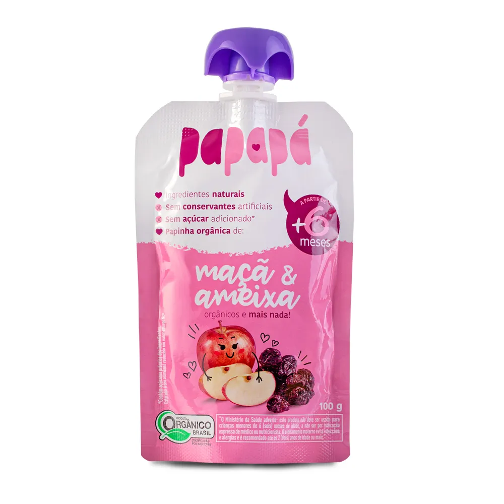 Papinha Infantil Papapá Orgânica Sabor Maçã e Ameixa +6 meses 100g