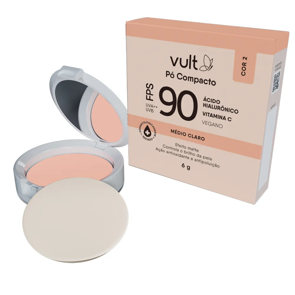 Pó Compacto Vult Efeito Matte FPS 90 Cor 2 Médio Claro 6g
