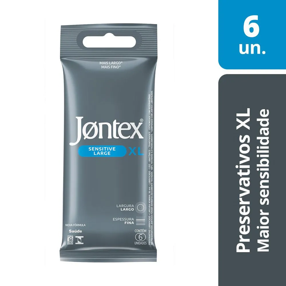 Preservativo Jontex Sensitive Larger Lubrificado XL 6 Unidades