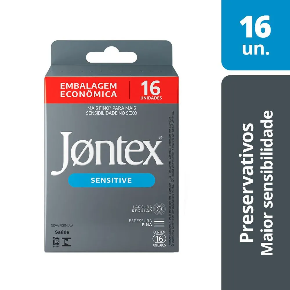 Preservativo Jontex Sensitive Lubrificado Fino Regular 16 Unidades