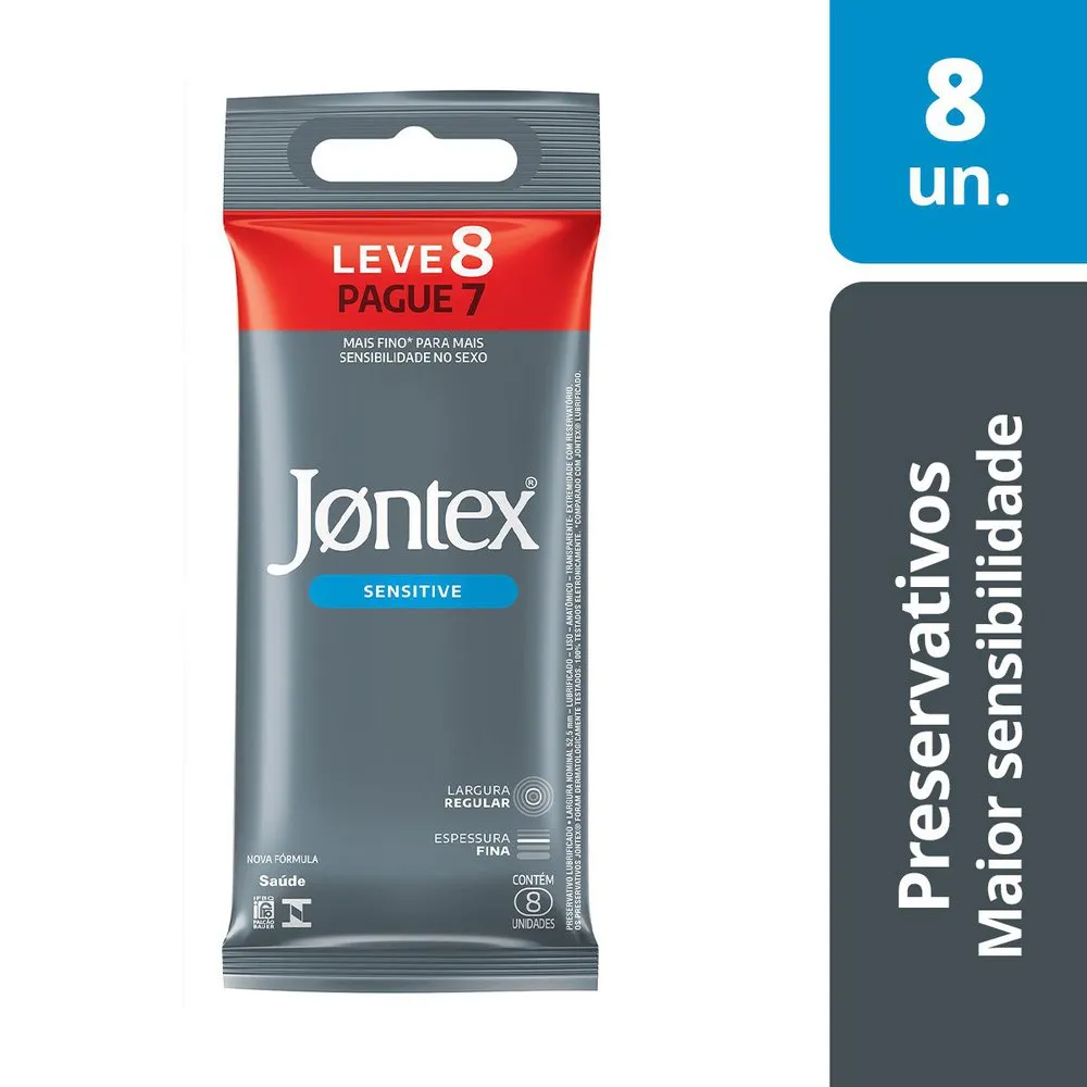 Preservativo Jontex Sensitive Lubrificado Fino Regular 8 Unidades