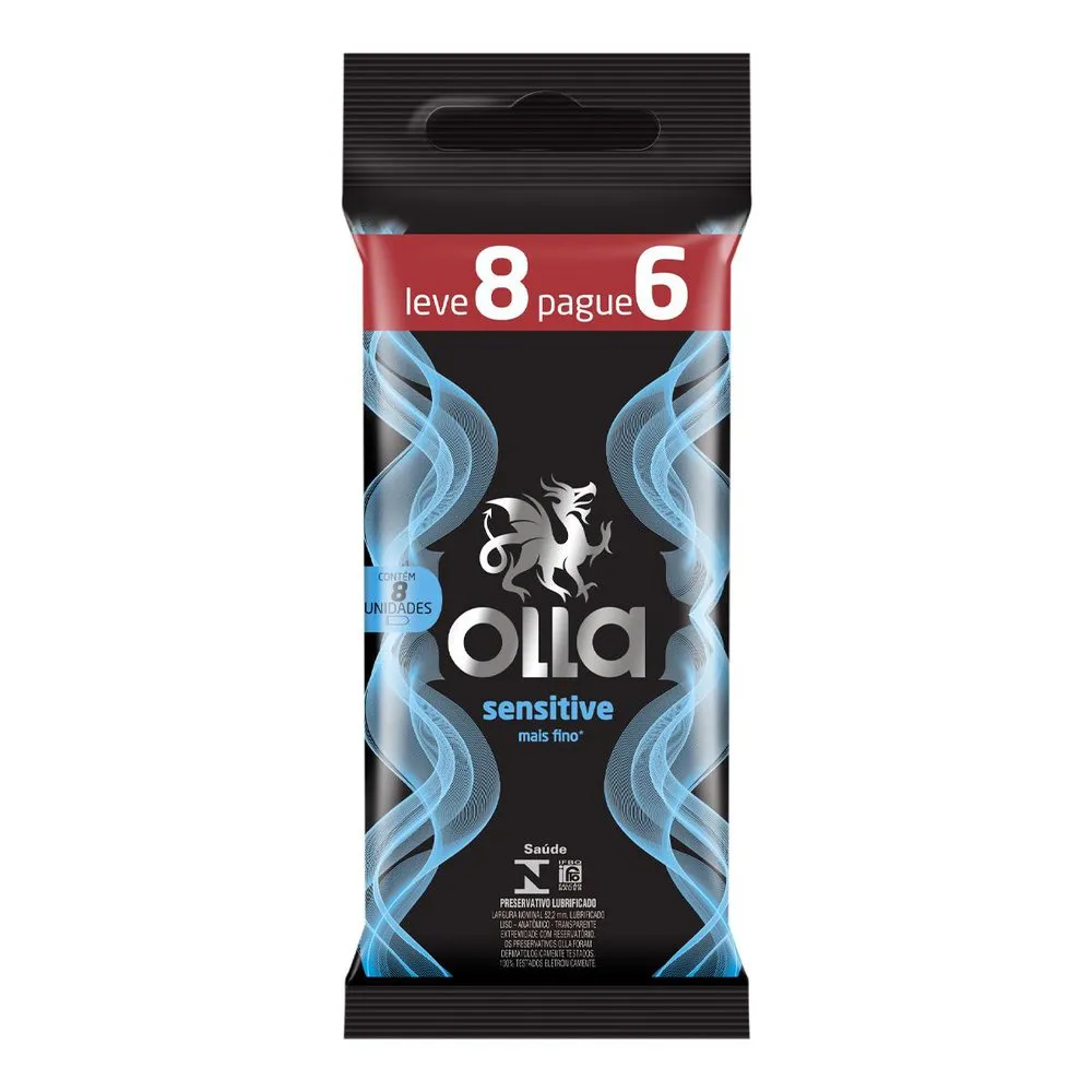 Preservativo Olla Sensitive Lubrificado Mais Fino 8 Unidades