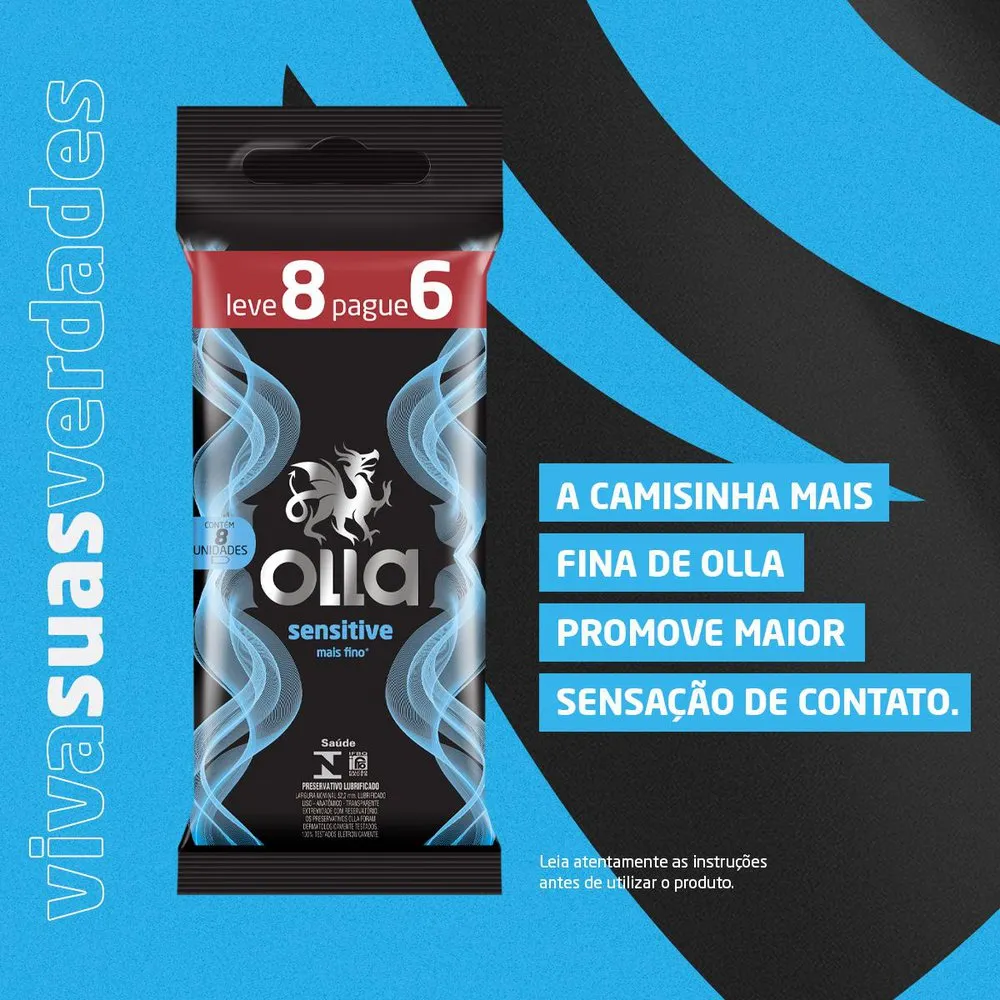 Preservativo Olla Sensitive Lubrificado Mais Fino 8 Unidades — foto 7