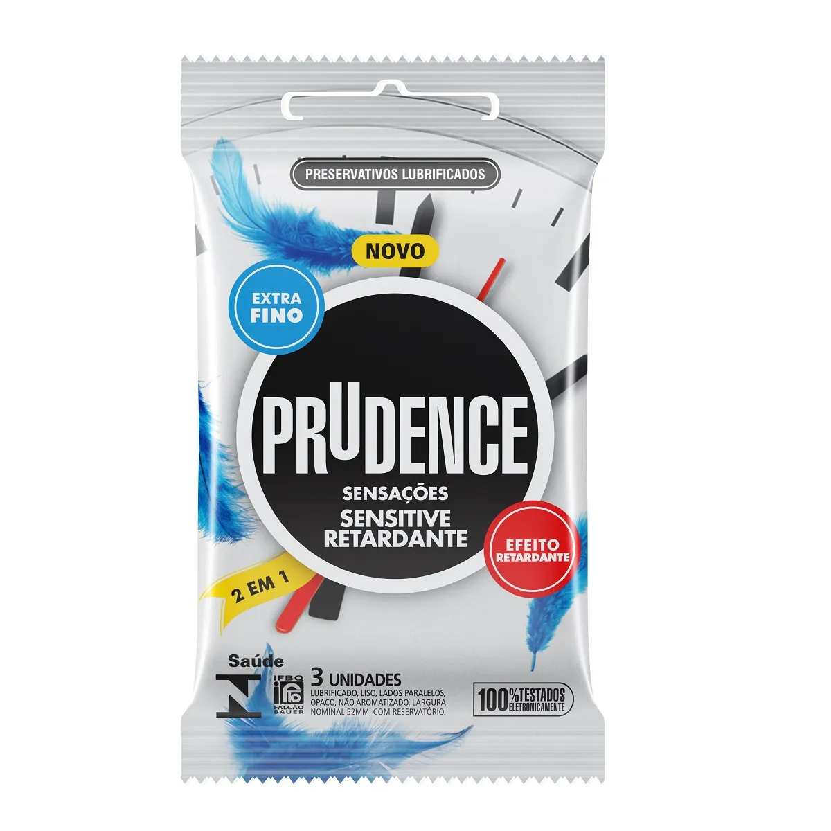 Preservativo Prudence Sensitive Retardante Lubrificado Extrafino 3 Unidades