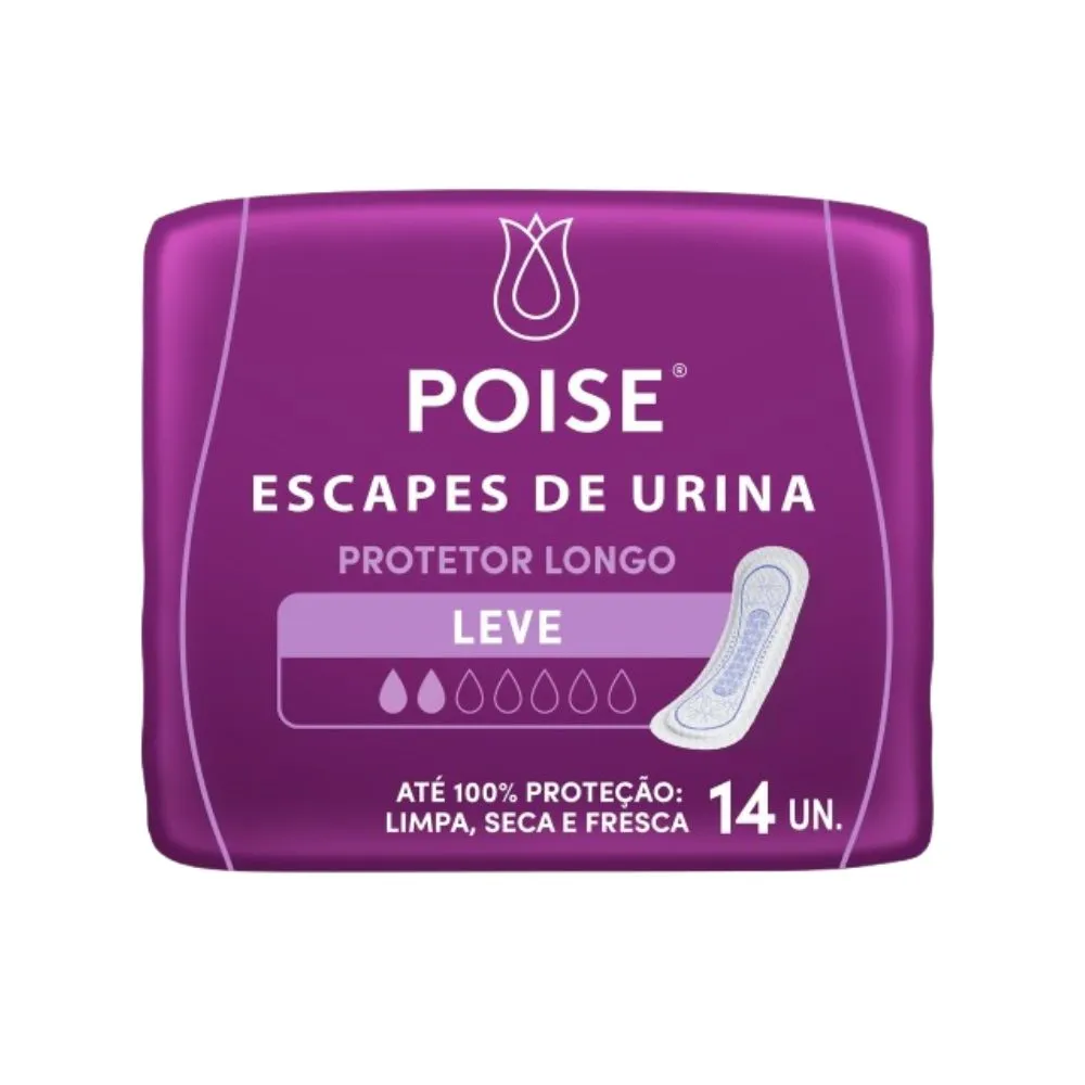 Protetor Diário Poise Longo Escapes de Urina Leves 14 Unidades