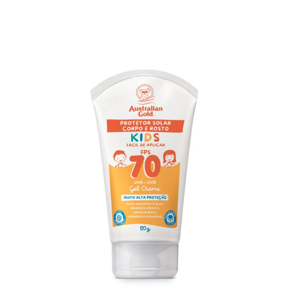 Protetor Solar Australian Gold Kids FPS70 Rosto e Corpo Gel Creme 120g