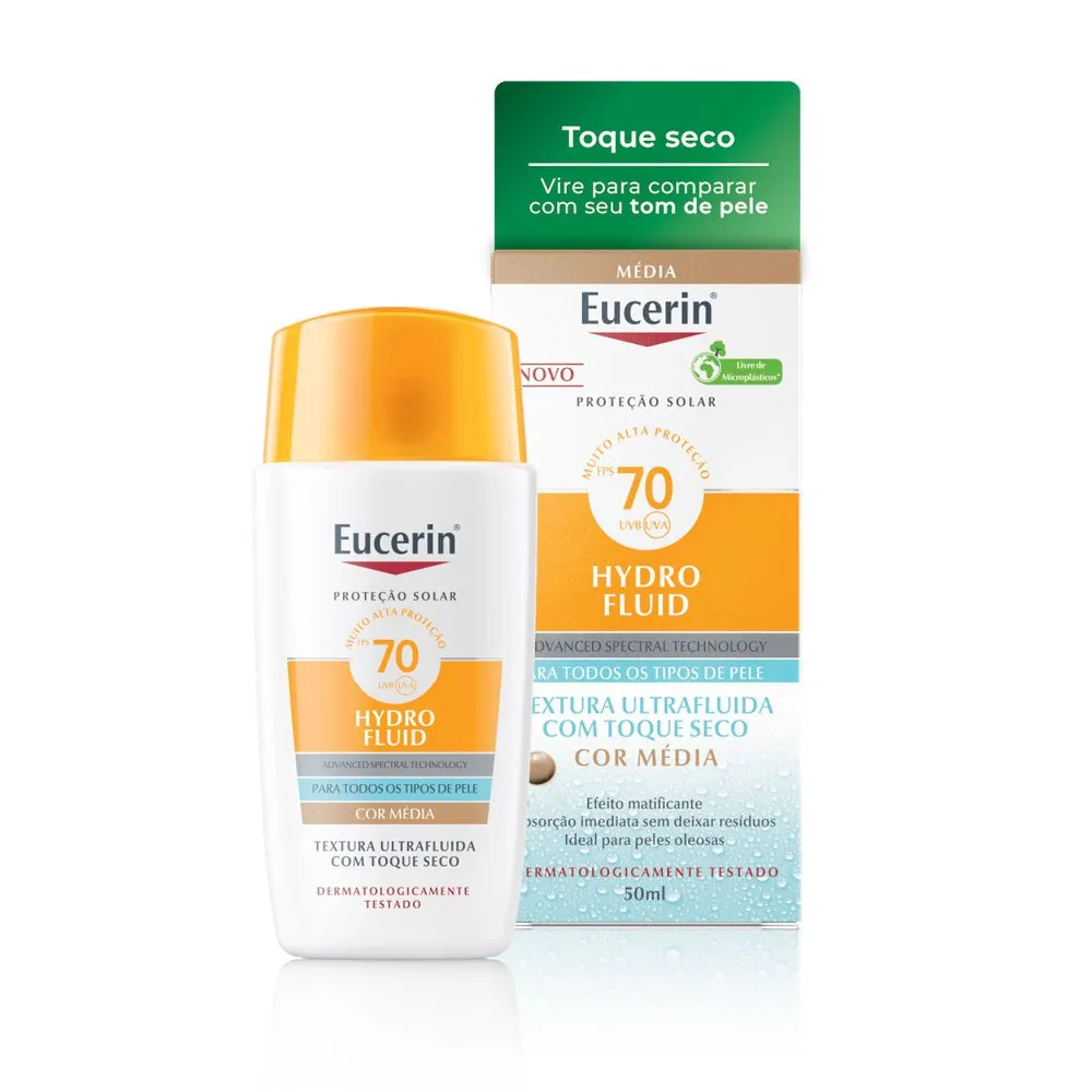 Protetor Solar Eucerin Toque Seco Com Cor Média Fps70 Hydro Fluid 50ml