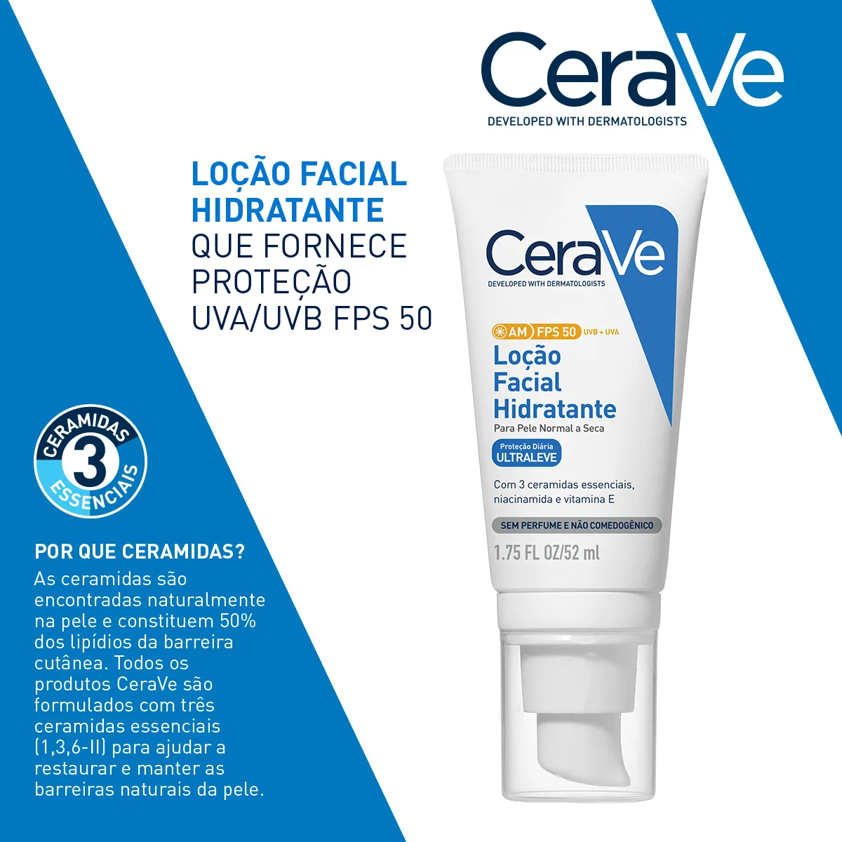 Protetor Solar Facial CeraVe AM Hidratante FPS50 Sem Perfume 52ml — foto 4
