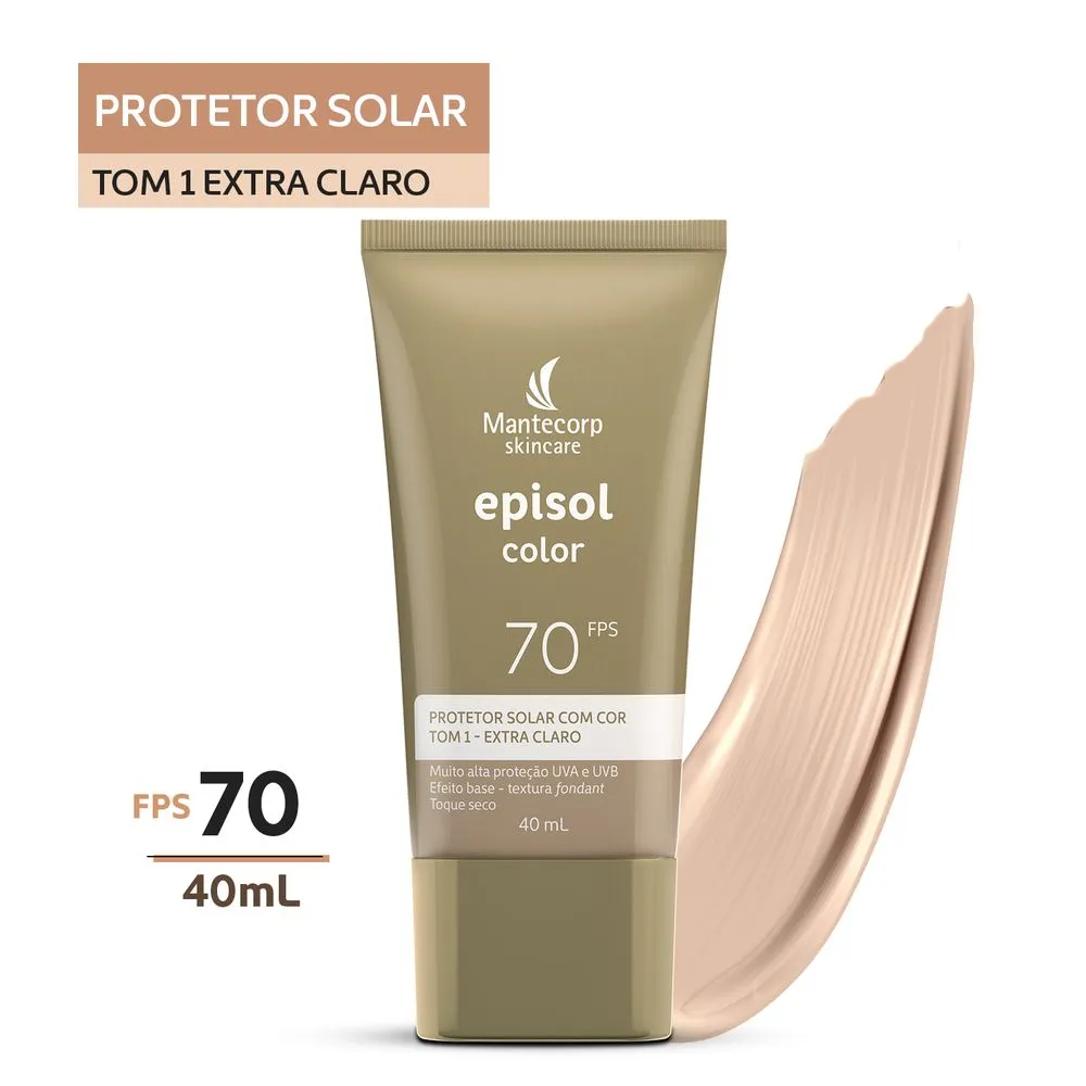 Protetor Solar Facial Episol Color FPS70 Tom 1 Extra Claro 40ml