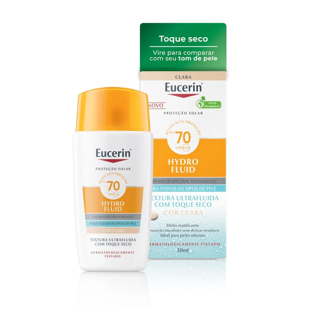 Protetor Solar Facial Eucerin Toque Seco Com Cor Clara Fps70 Hydro Fluid 50ml