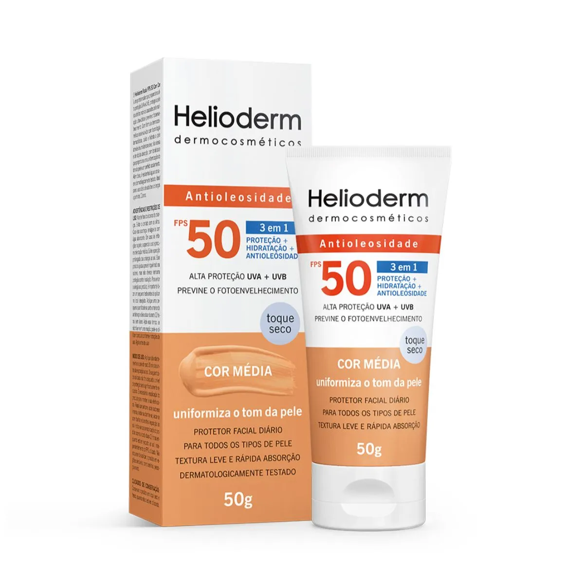 Protetor Solar Facial Helioderm 3 em 1 FPS50 Cor Média 50g