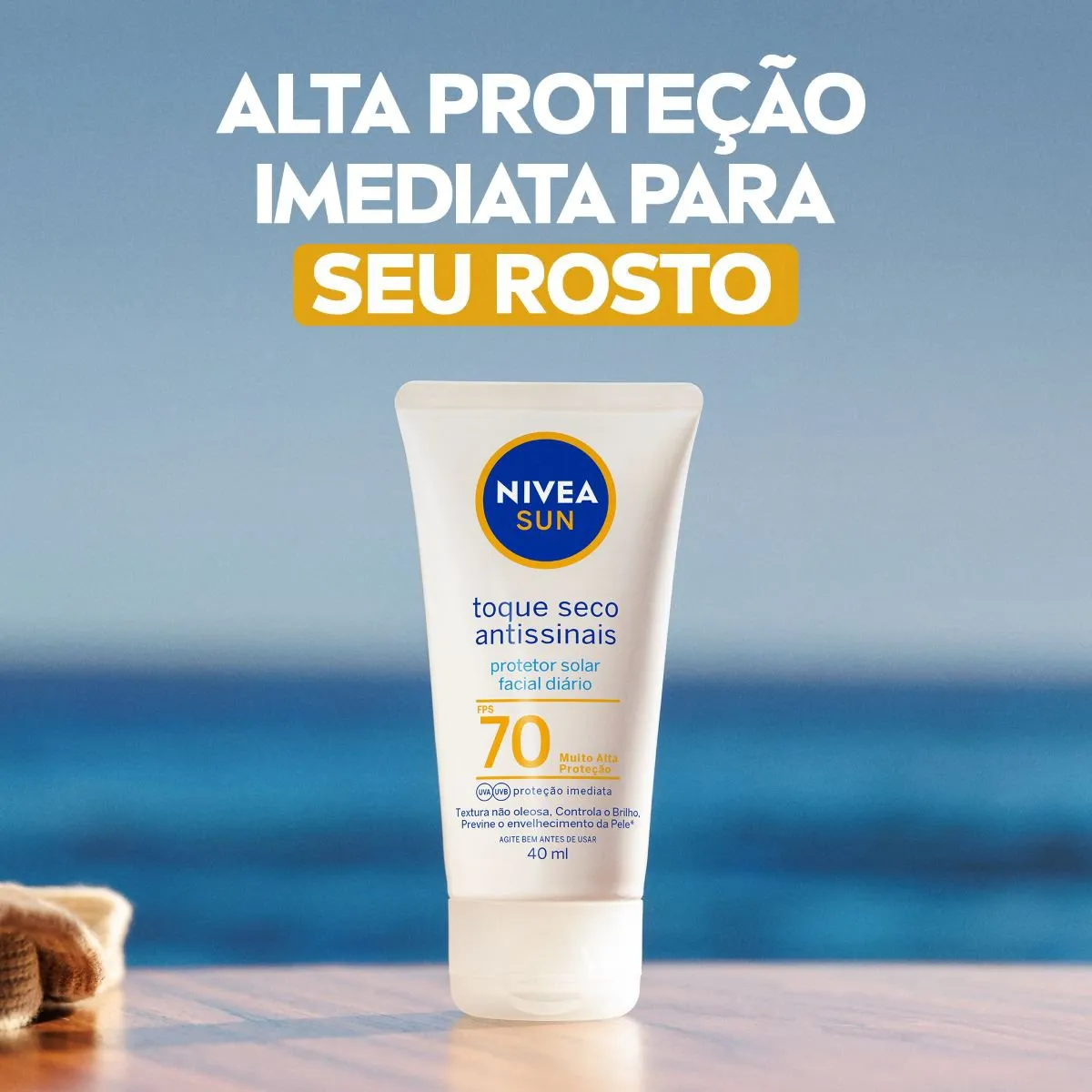 Protetor Solar Facial Nivea Sun Toque Seco Antissinais FPS70 40ml — foto 2
