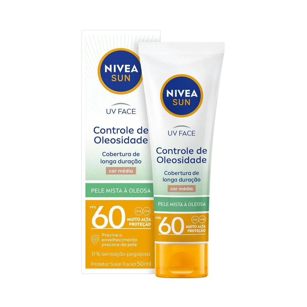 Protetor Solar Facial Nivea Sun UV Face FPS60 Controle de Oleosidade Cor Média 50g