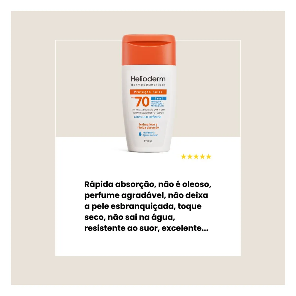 Protetor Solar Helioderm 3 em 1 FPS70 Ácido Hialurônico 120ml — foto 4