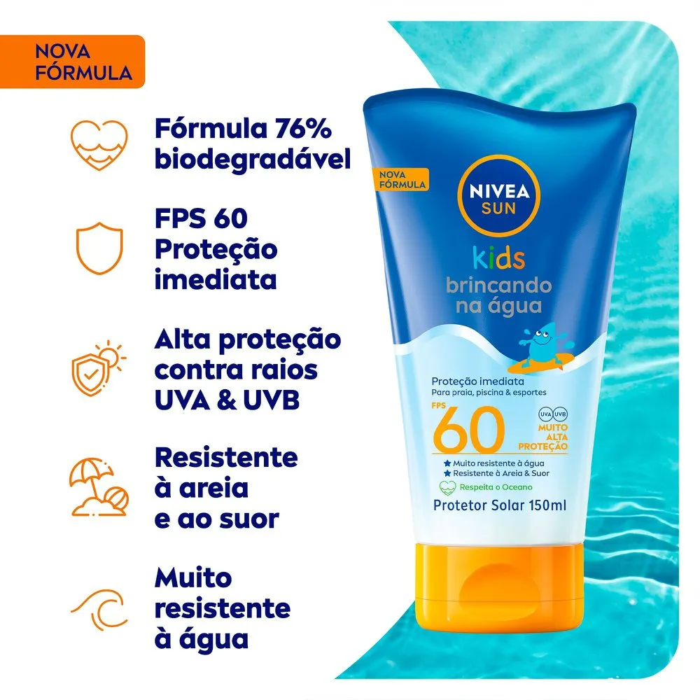 Protetor Solar Nivea Sun Kids Brincando na Água FPS60 150ml — foto 3