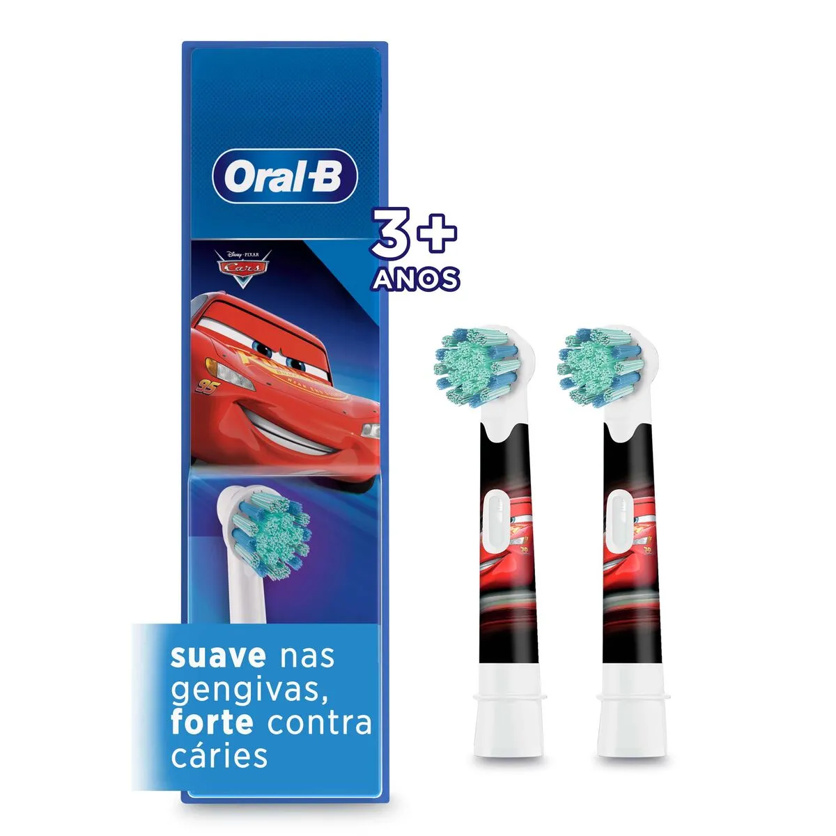 Refil Escova Dental Elétrica Infantil Oral-B Kids Carros Cerdas Macias +3 anos 2 Unidades