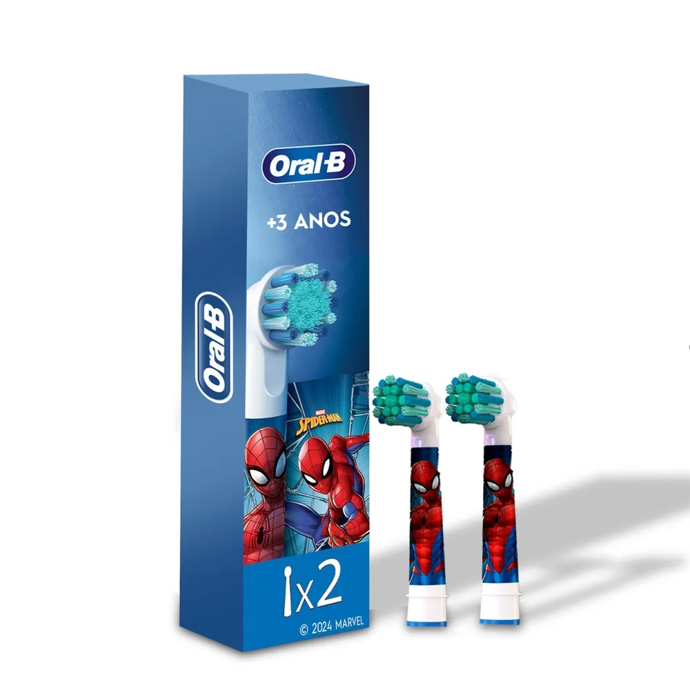 Refil Escova Dental Elétrica Infantil Oral-B Kids Marvel Homem-Aranha Cerdas Macias 2 Unidades