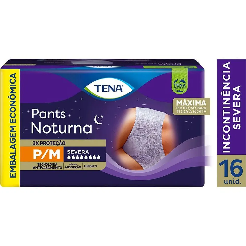 Roupa Íntima Descartável Tena Pants Noturna Incontinência Urinária Severa P/M 16 Unidades