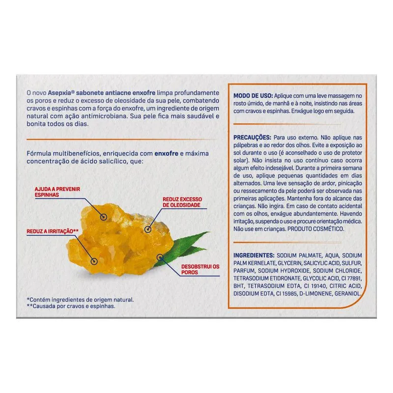 Sabonete Em Barra Asepxia Enxofre Ação Antioleosidade 80g — foto 3