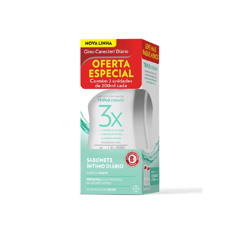 Sabonete Íntimo Gino-Canesten Diário Triplo Cuidado 2 Unidades 200ml Cada