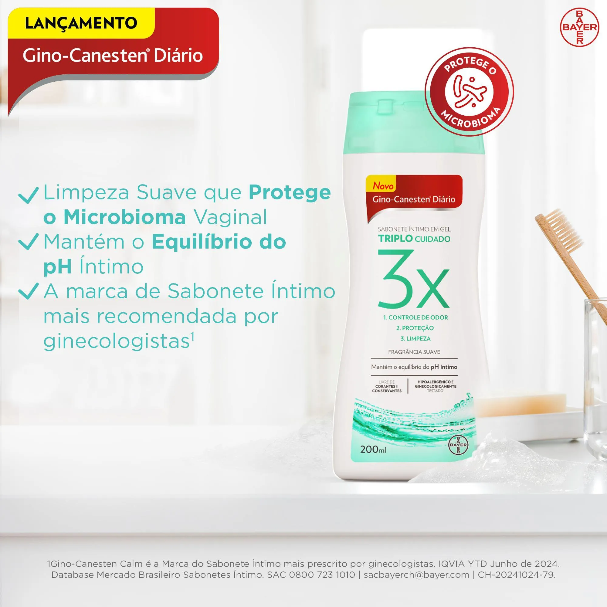 Sabonete Íntimo Gino Canesten Diário Triplo Cuidado Gel 200ml — foto 5