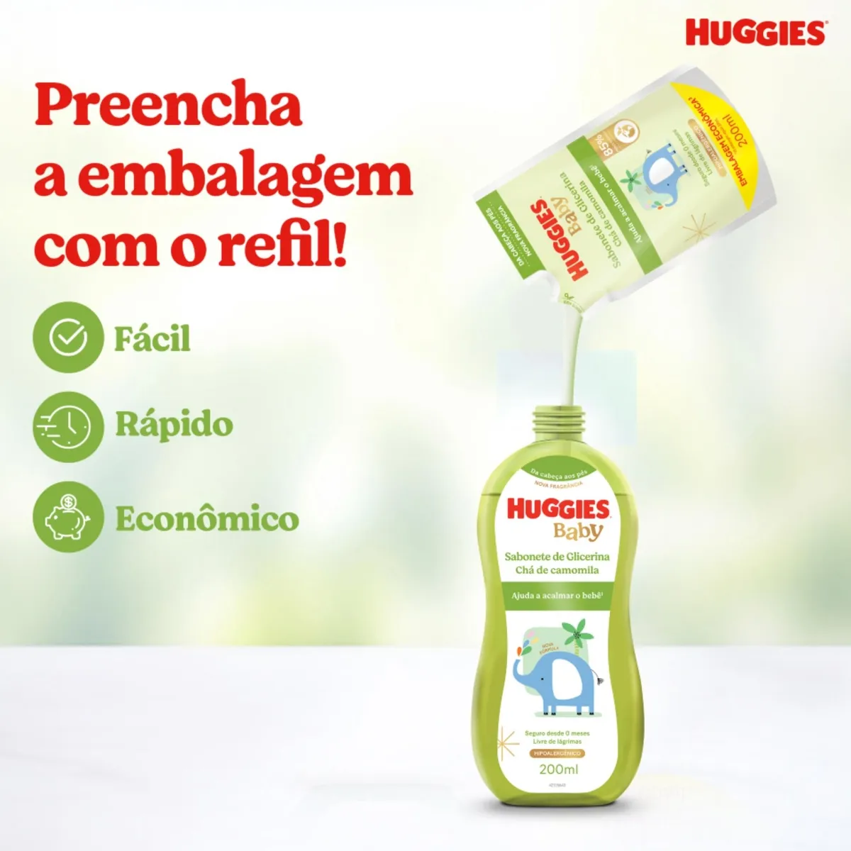 Sabonete Líquido Infantil Huggies Baby Glicerina Camomila Natural Refil 200ml — foto 2