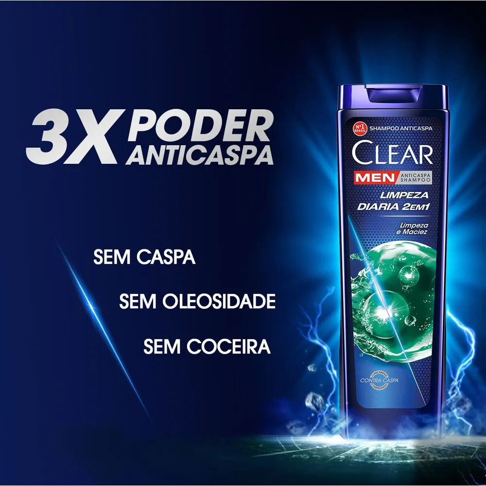 Shampoo Anticaspa Clear Men Limpeza Diária 2 em 1 200ml — foto 4
