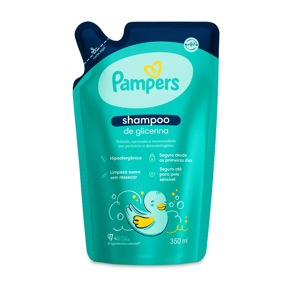 Shampoo Infantil Pampers Glicerina Hipoalergênico Refil 350ml