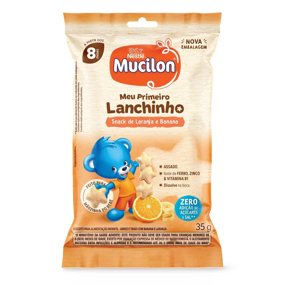 Snack Infantil Mucilon Meu Primeiro Lanchinho Sabor Laranja e Banana 35g