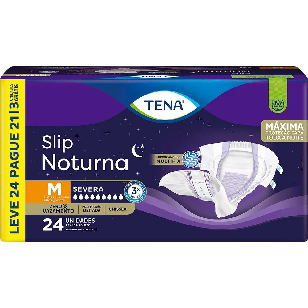 Tena Fralda Geriátrica Descartável Adulto Tena Slip Noturna M 40 A 70kg Leve 24 Pague 21 Unidades