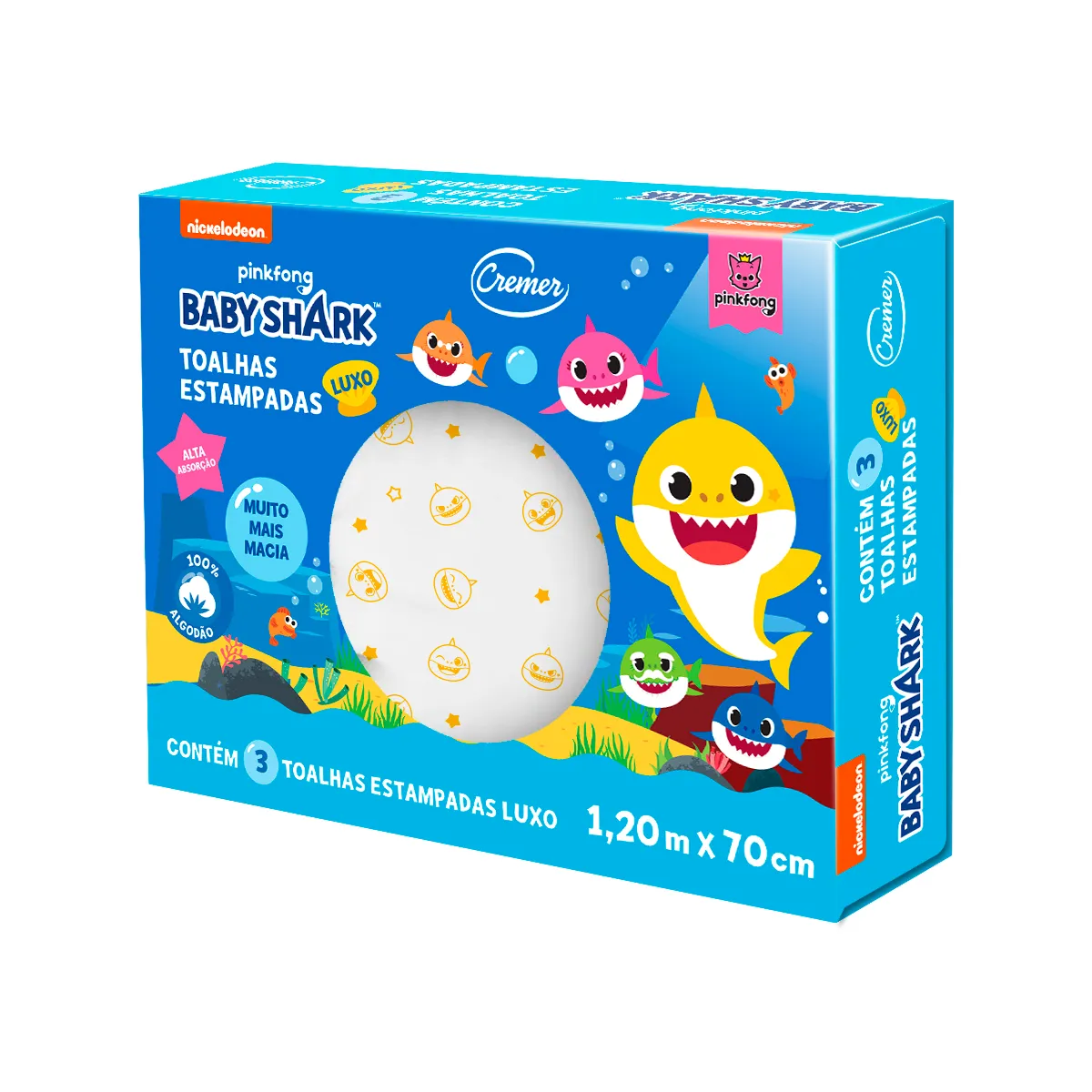 Toalha Fralda Cremer Luxo Baby Shark 3 Unidades