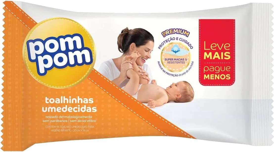 Toalhas Umedecidas Pom Pom Suave 96 Unidades